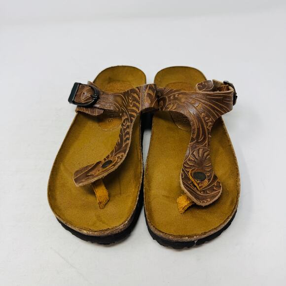 Five Worlds Women’s Size 6 Tooled Leather Comfort Sandals | Western Boho Style - Picture 4 of 14